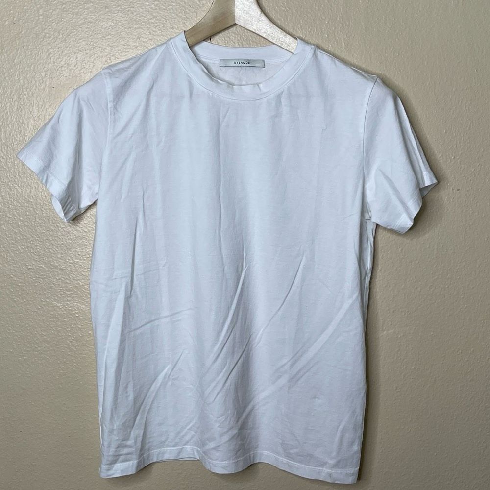 Uterque Shirt Women's Large White Short Sleeve Crewneck Cotton Casual